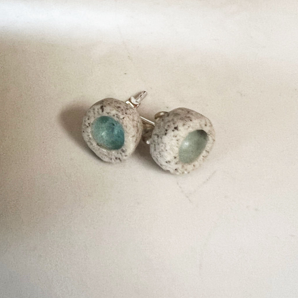 Earrings - Button Grey with Blue