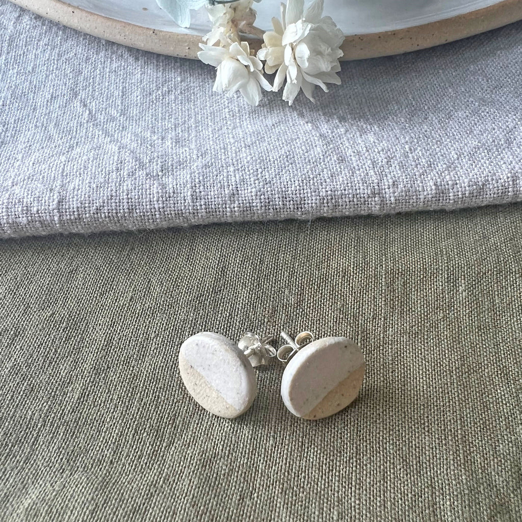 Earrings - Two-tone White and Buff Round